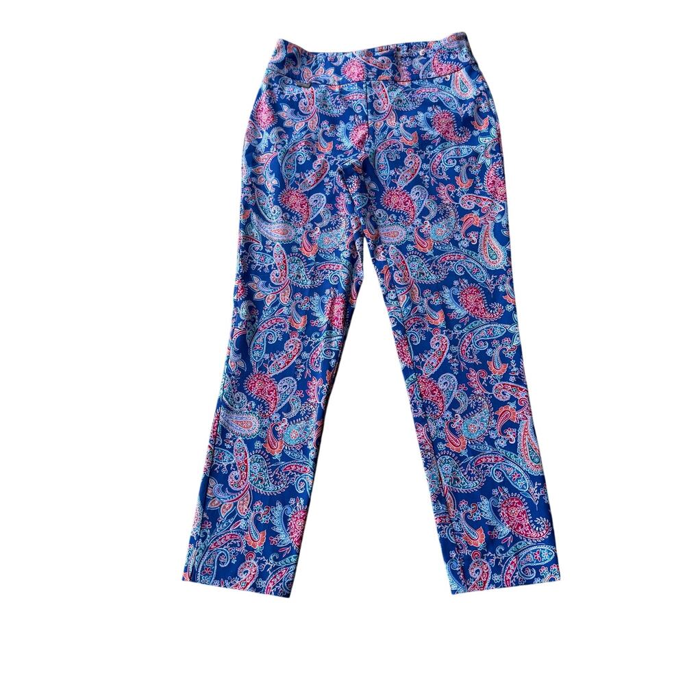 Peck & Peck Paisley Pull-On Pants Size 8 Deep Blue Multicolor
